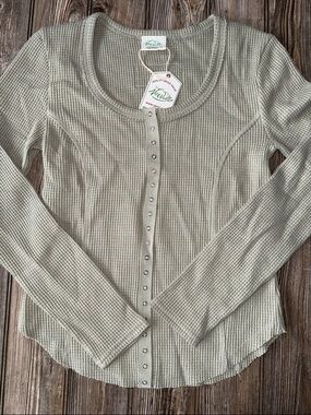 Very j thermal  Sage Ribbed snap Button-Down Shirt waffle knit stretch soft NEW